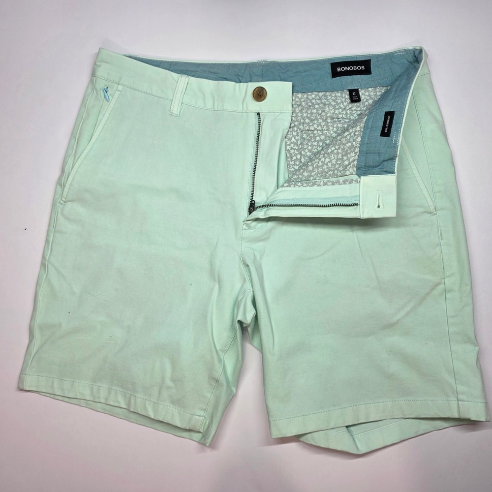 Bonobos Mens Standard 7 Inch Chino Shorts Mint Green Size 32 Cotton Stretch